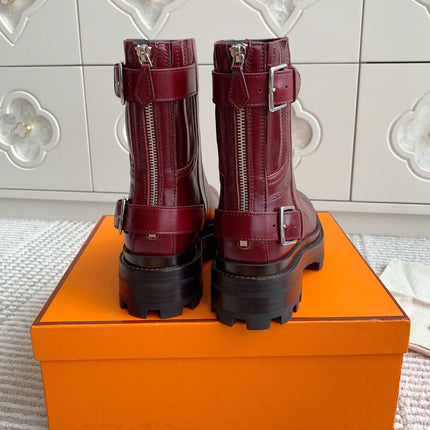 JAIME ANKLE BOOT IN BURGUNDY RED CALFSKIN