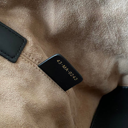 MEDIUM TOUJOURS BAG 28 IN BEIGE CANNAGE CALFSKIN BLACK STRAP