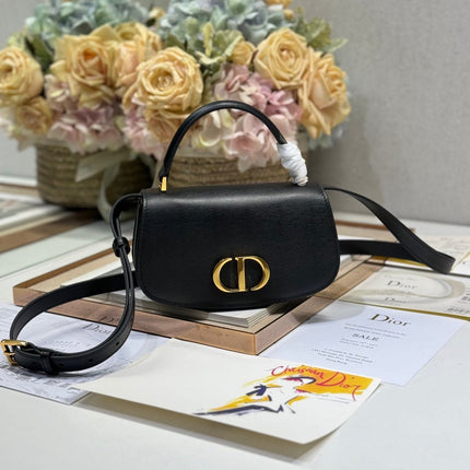 SMALL 19 MONTAIGNE AVENUE TOP HANDLE BAG BLACK SMOOTH CALFSKIN 221147