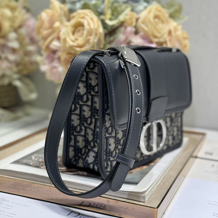 MONTAIGNE EAST-WEST BAG 24 IN BLACK LAMBSKIN AND MONOGRAM OBLIQUE JACQUARD