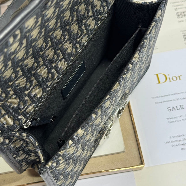 MONTAIGNE EAST-WEST BAG 24 IN BLACK LAMBSKIN AND MONOGRAM OBLIQUE JACQUARD