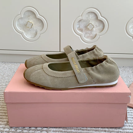 MARY JANE FLATS IN TROUT SUEDE