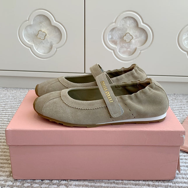 MARY JANE FLATS IN TROUT SUEDE