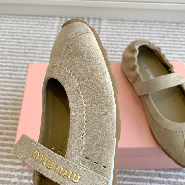 MARY JANE FLATS IN TROUT SUEDE
