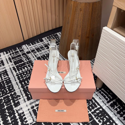 STRAP HIGH HEEL SANDALS IN WHITE SHINY LAMBSKIN