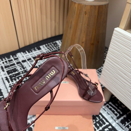 STRAP HIGH HEEL SANDALS IN WINE RED SHINY LAMBSKIN