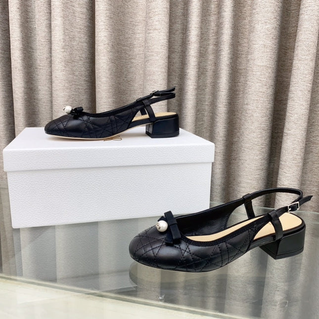PEARL MARY JANE SLINGBACKS IN BLACK LAMBSKIN 30 MM