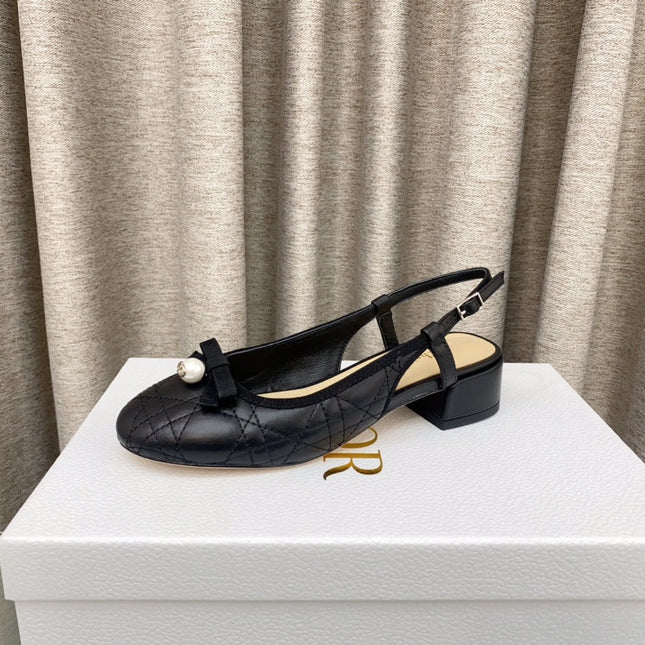 PEARL MARY JANE SLINGBACKS IN BLACK LAMBSKIN 30 MM