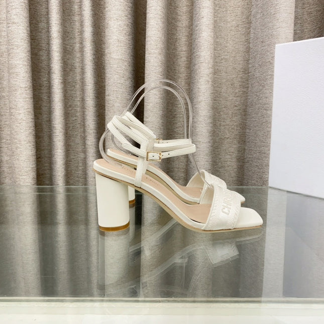 DWAY HIGH HEEL EMBROIDERED SANDAL WHITE CALFSKIN 75 MM