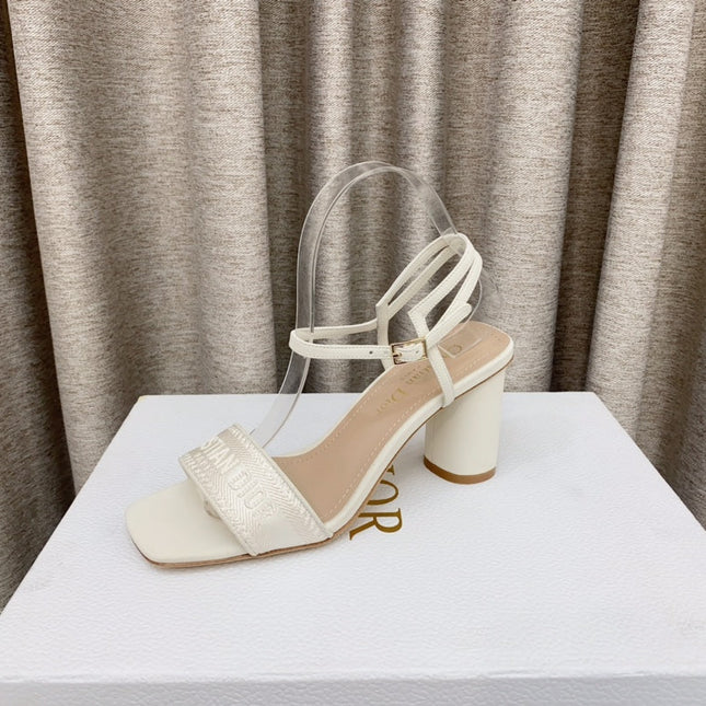 DWAY HIGH HEEL EMBROIDERED SANDAL WHITE CALFSKIN 75 MM