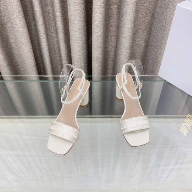 DWAY HIGH HEEL EMBROIDERED SANDAL WHITE CALFSKIN 75 MM