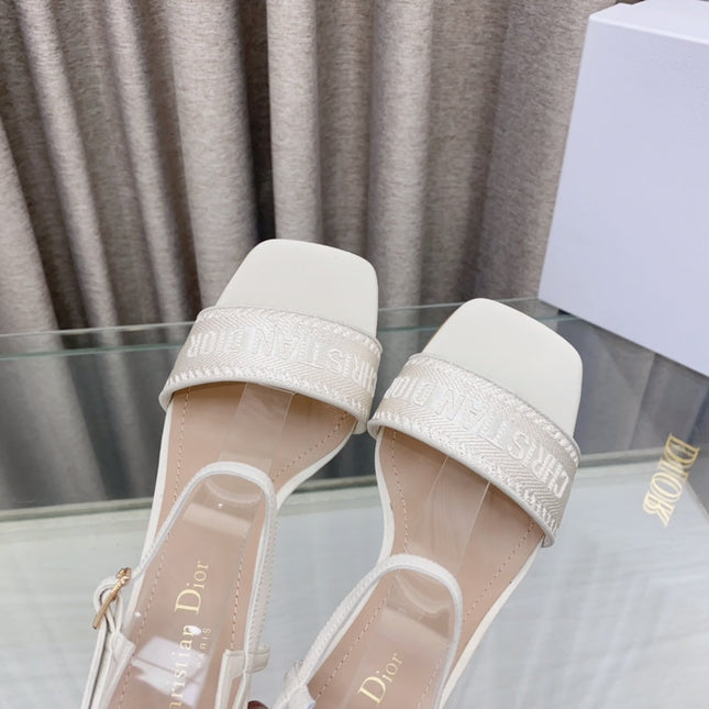 DWAY HIGH HEEL EMBROIDERED SANDAL WHITE CALFSKIN 75 MM