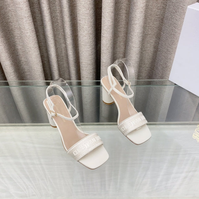 DWAY HIGH HEEL EMBROIDERED SANDAL WHITE CALFSKIN 75 MM