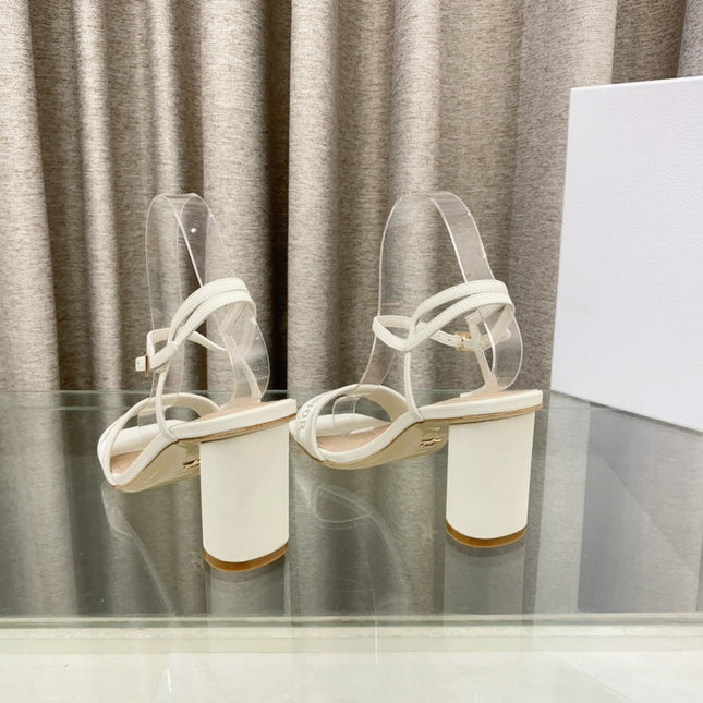 DWAY HIGH HEEL EMBROIDERED SANDAL WHITE CALFSKIN 75 MM