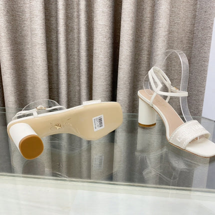 DWAY HIGH HEEL EMBROIDERED SANDAL WHITE CALFSKIN 75 MM