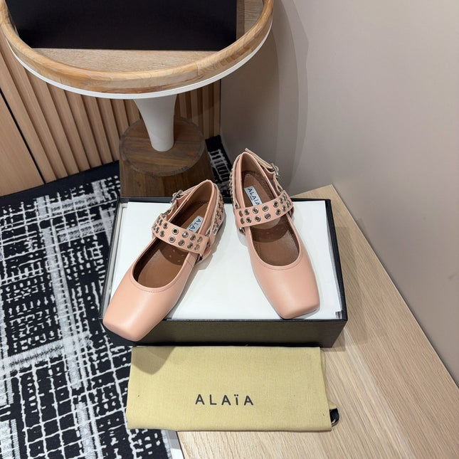 BIKER BALLET FLATS IN PEACH PINK CALFSKIN