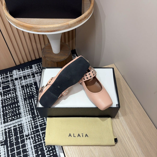 BIKER BALLET FLATS IN PEACH PINK CALFSKIN