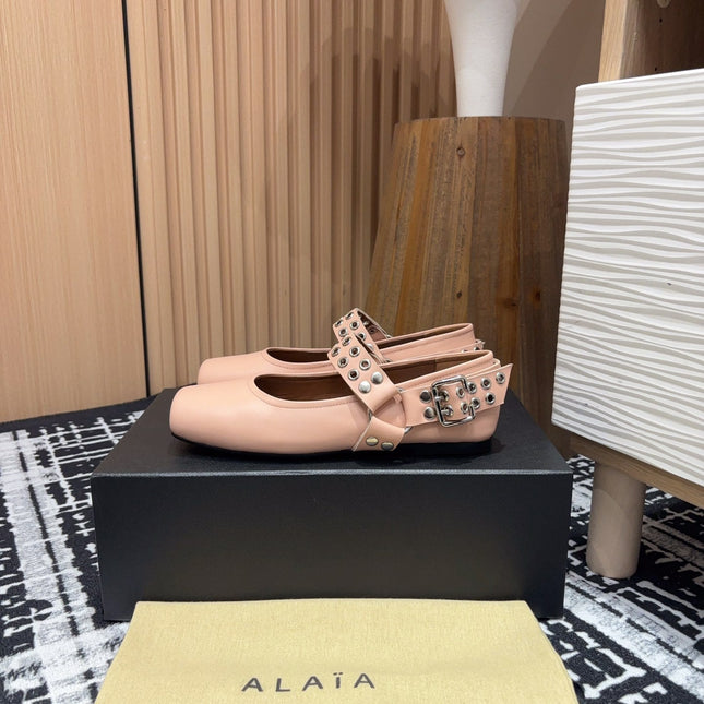 BIKER BALLET FLATS IN PEACH PINK CALFSKIN