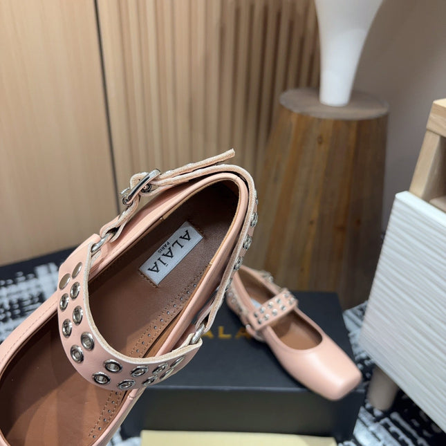 BIKER BALLET FLATS IN PEACH PINK CALFSKIN