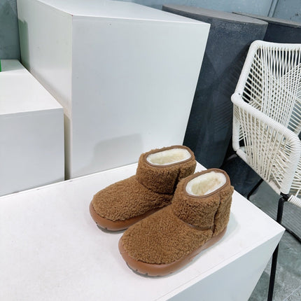 MINI ANKLE BOOT IN CHOCOLATE BROWN SHEARLING WITH ULTRA LIGHTWEIGHT RUBBER OUTSOLE