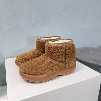MINI ANKLE BOOT IN CHOCOLATE BROWN SHEARLING WITH ULTRA LIGHTWEIGHT RUBBER OUTSOLE