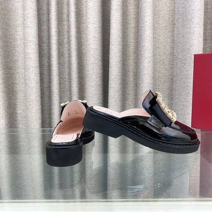 VIV' RANGERS MULES IN BLACK PATENT CALFSKIN CRYSTAL BUCKLE