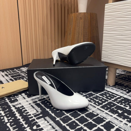 HIGH-HEEL 10 CM MULES IN WHITE PATENT CALFSKIN