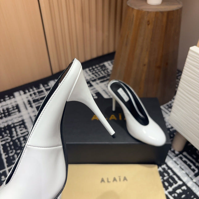 HIGH-HEEL 10 CM MULES IN WHITE PATENT CALFSKIN