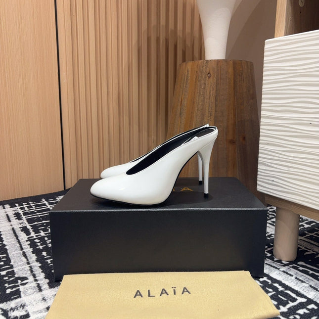 HIGH-HEEL 10 CM MULES IN WHITE PATENT CALFSKIN