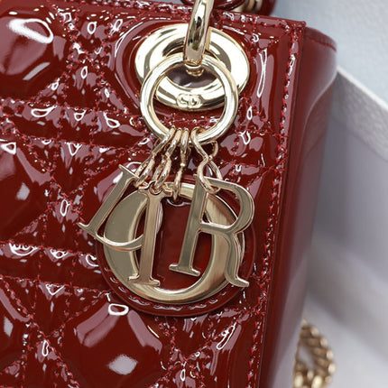 MINI LADY BAG 17 IN RED QUILTED MACROCANNAGE CALFSKIN