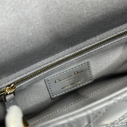 LADY SMALL BAG 20 IN GREY MACROCANNAGE LAMBSKIN GOLD HARDWARE