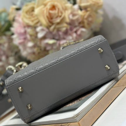 LADY SMALL BAG 20 IN GREY MACROCANNAGE LAMBSKIN GOLD HARDWARE