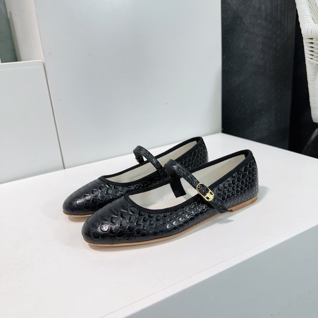 BLACK PYTHON PRINT LEATHER BALLET FLATS