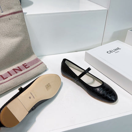 BLACK PYTHON PRINT LEATHER BALLET FLATS