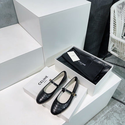 BLACK PYTHON PRINT LEATHER BALLET FLATS