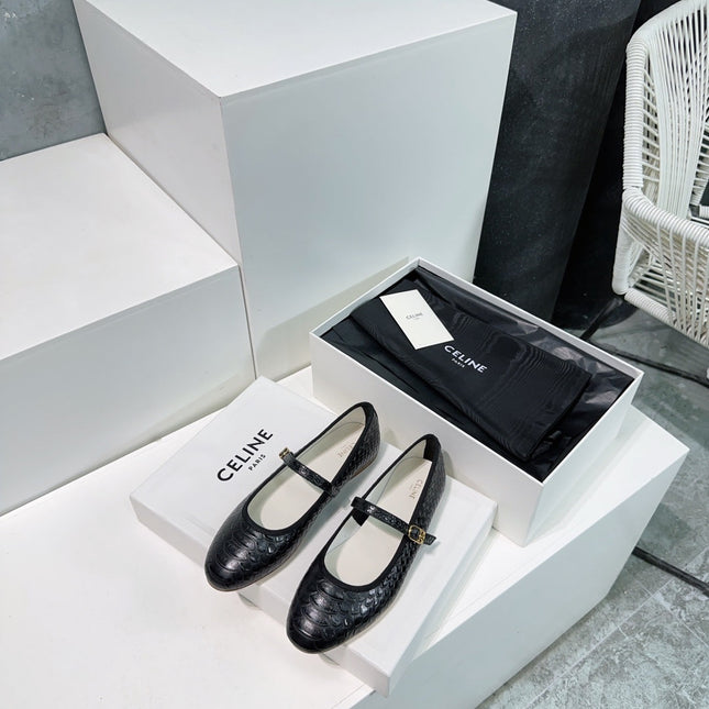 BLACK PYTHON PRINT LEATHER BALLET FLATS