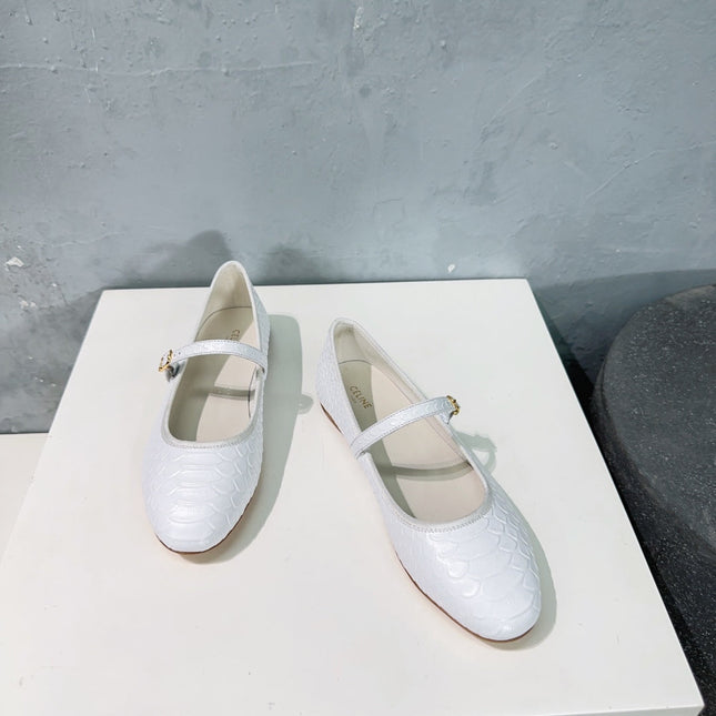WHITE PYTHON PRINT LEATHER BALLET FLATS