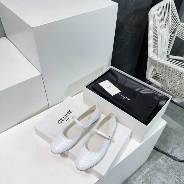 WHITE PYTHON PRINT LEATHER BALLET FLATS