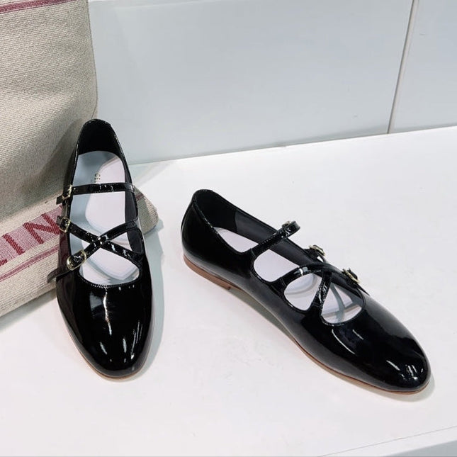 LES BALLERINES CELINE BABIES IN BLACK PATENT CALFSKIN
