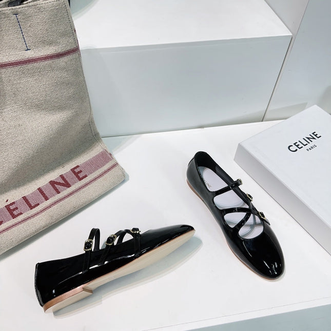 LES BALLERINES CELINE BABIES IN BLACK PATENT CALFSKIN