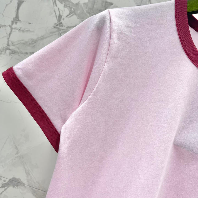 Gucci Embroidered Short Sleeves T-shirt Pink Cotton