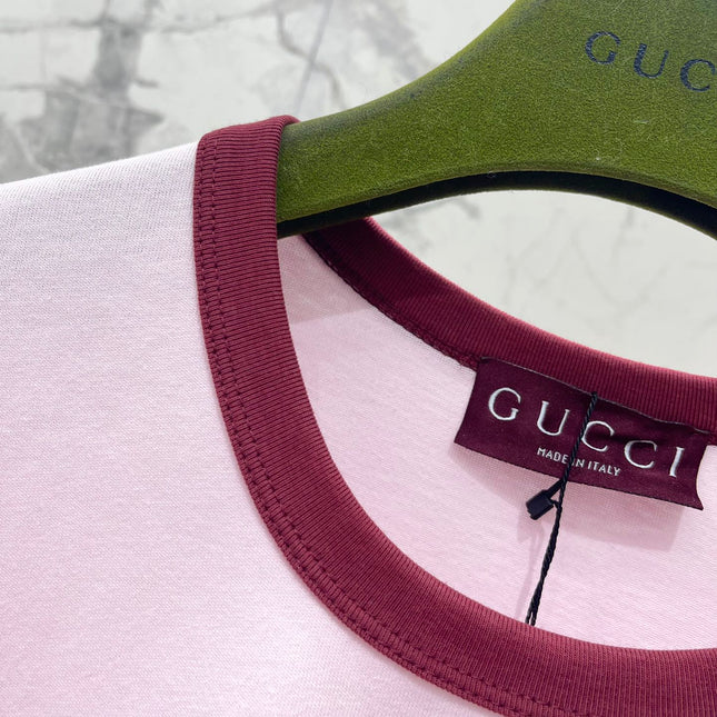 Gucci Embroidered Short Sleeves T-shirt Pink Cotton