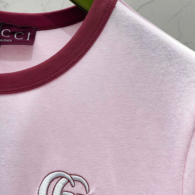 Gucci Embroidered Short Sleeves T-shirt Pink Cotton