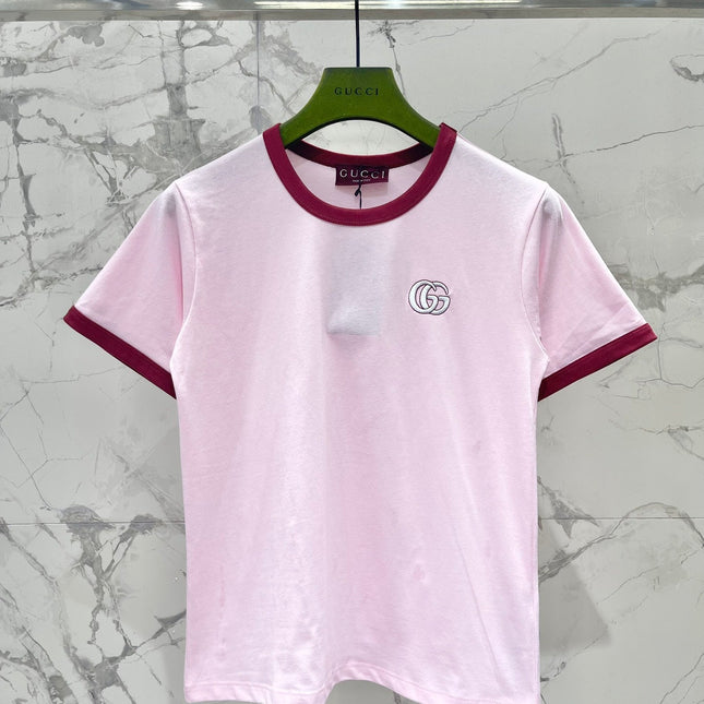 Gucci Embroidered Short Sleeves T-shirt Pink Cotton