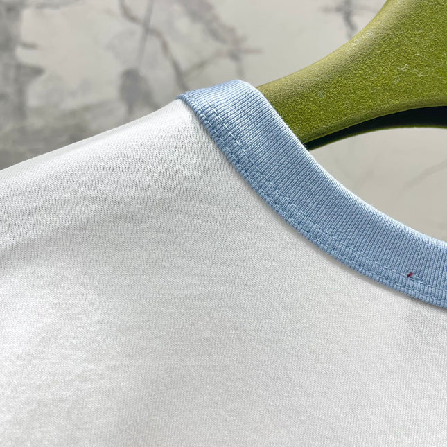 Gucci Embroidered Short Sleeves T-shirt White Blue Cotton