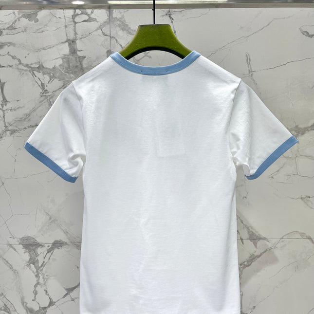 Gucci Embroidered Short Sleeves T-shirt White Blue Cotton