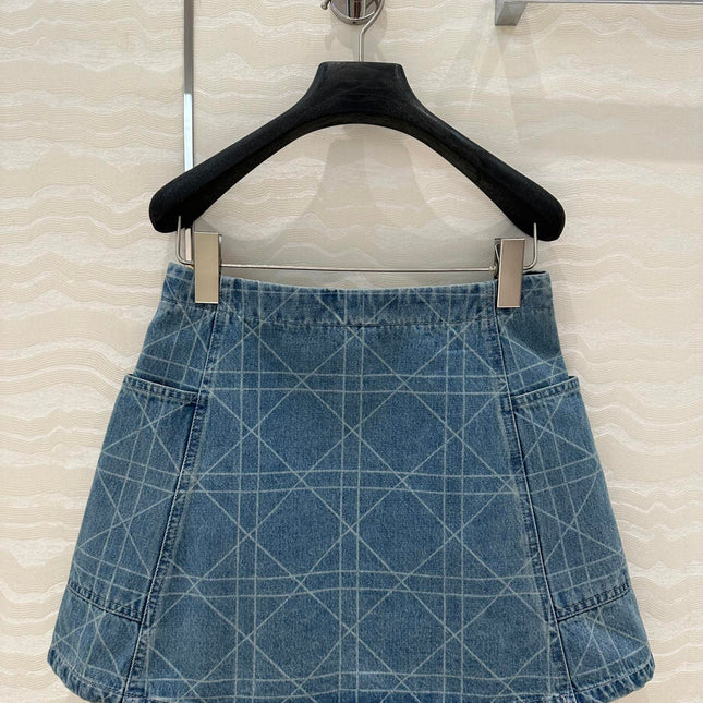 DIOR RETRO WASHED PLARETRO WASHED PLAID DENIM MINI SKIRT