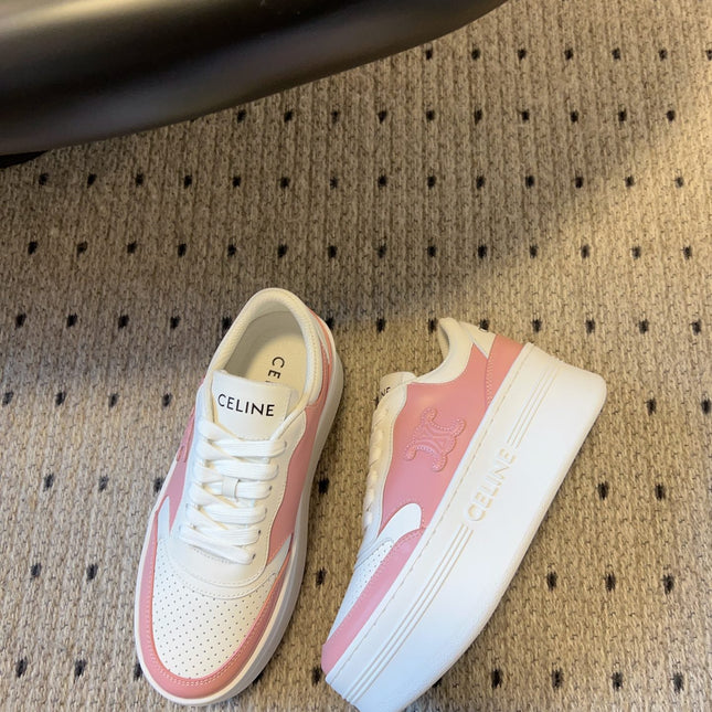 BLOCK SNEAKER WITH TRIOMPHE IN WHITE MIX BABY PINK CALFSKIN