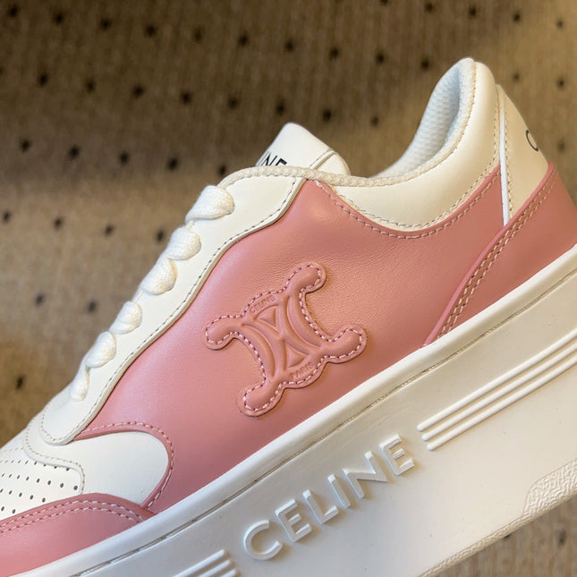 BLOCK SNEAKER WITH TRIOMPHE IN WHITE MIX BABY PINK CALFSKIN