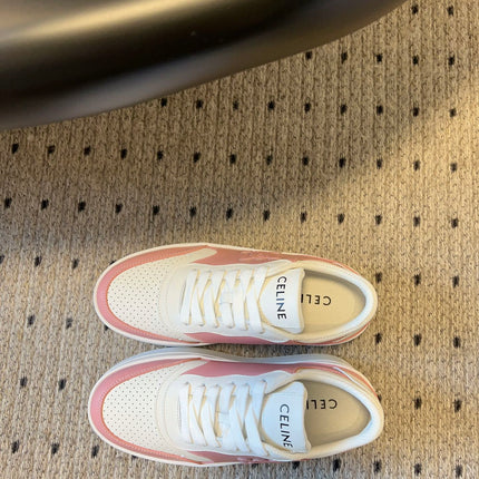 BLOCK SNEAKER WITH TRIOMPHE IN WHITE MIX BABY PINK CALFSKIN